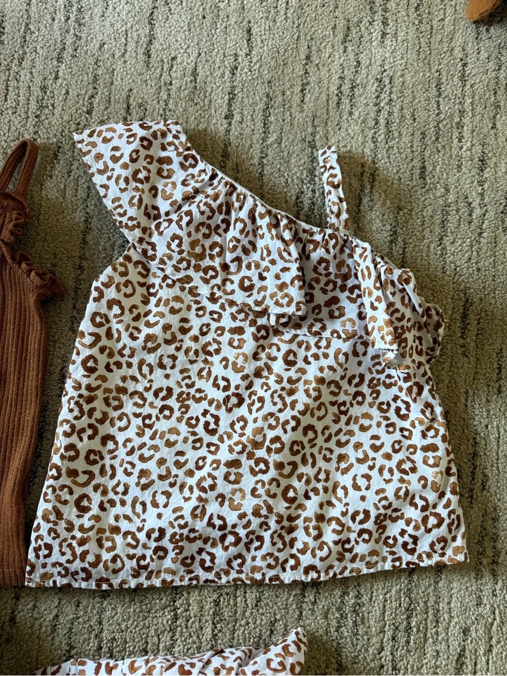 Janie and Jack Brown Knit Tank with White & Brown Leopard Ruffle Skirt Set